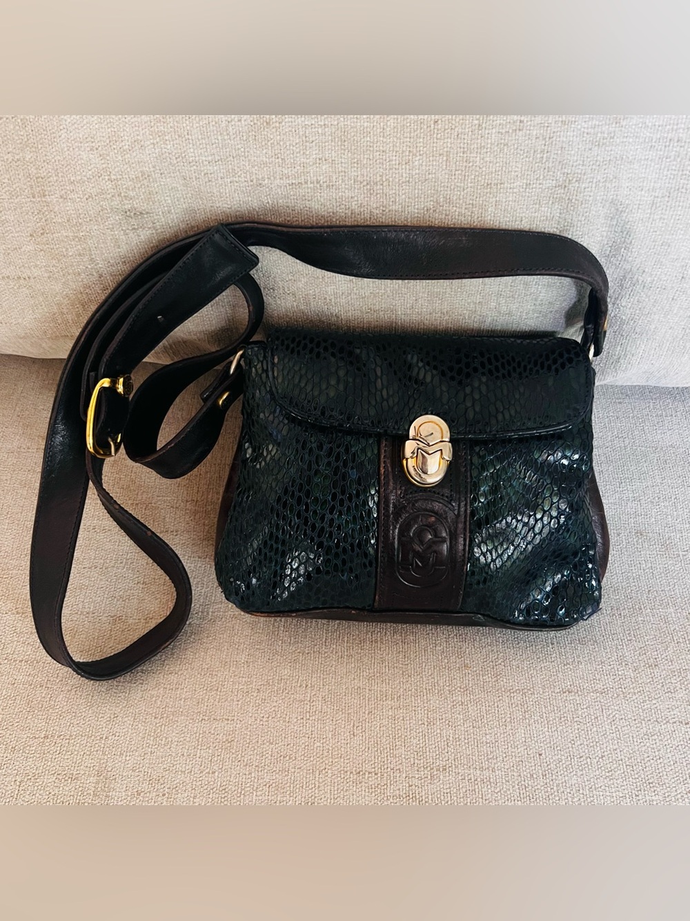 Vintage  Marino Orlandi snakeskin-embossed leather crossbody shoulder bag